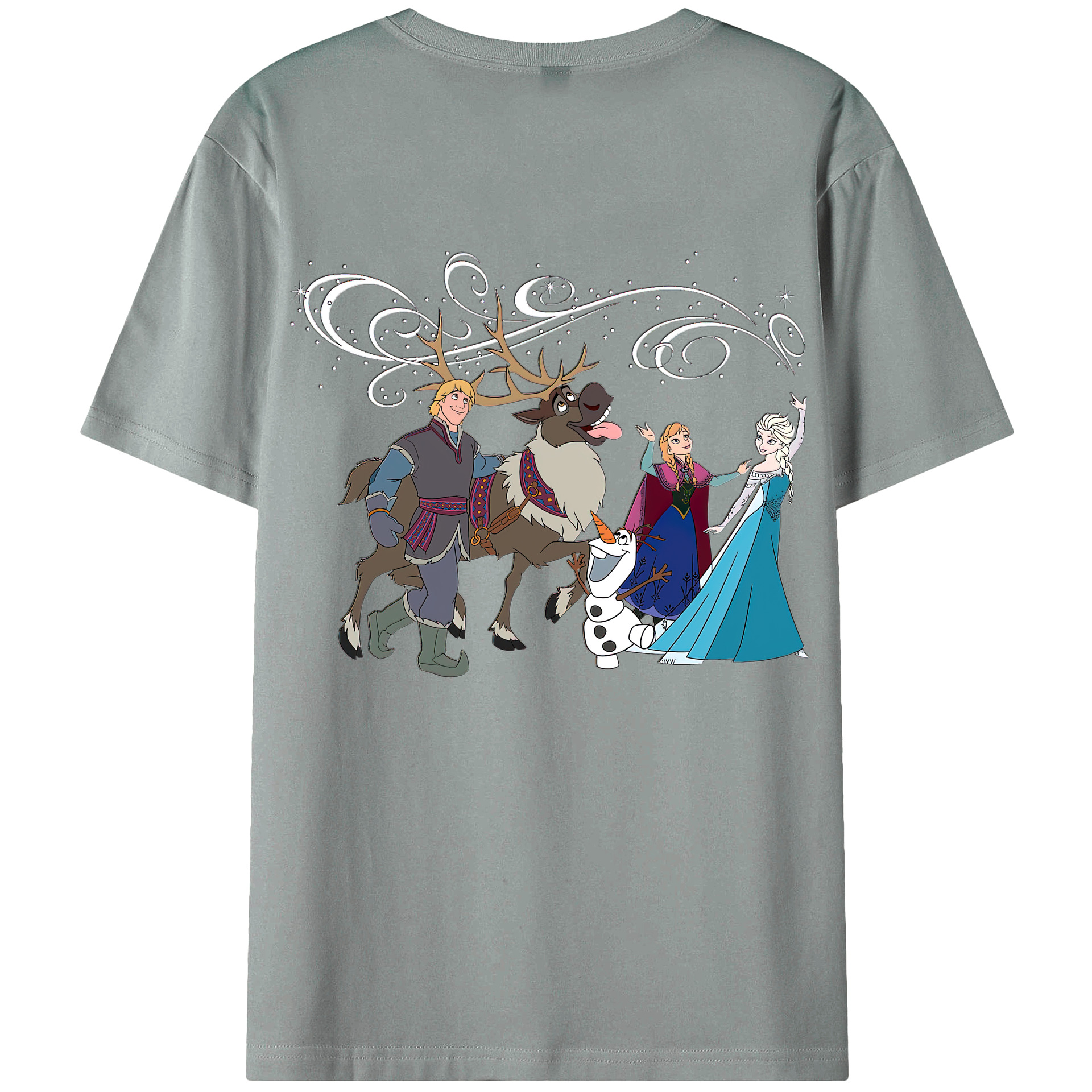 （画像用） アナと雪の女王 アンナ エルサ Frozen Anna Elsa 綿100％ メンズ半袖Tシャツ（バックプリント） 通気性